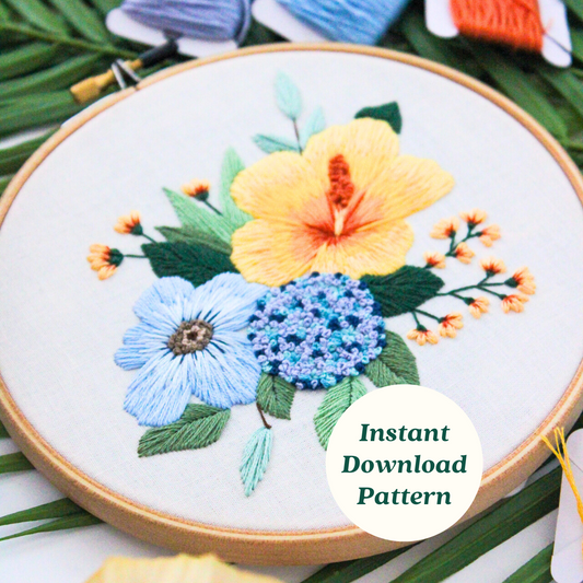 Sunset Hibiscus PDF Embroidery Pattern