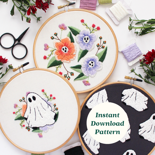 Ghosts & Florals Three-In-One PDF Embroidery Pattern