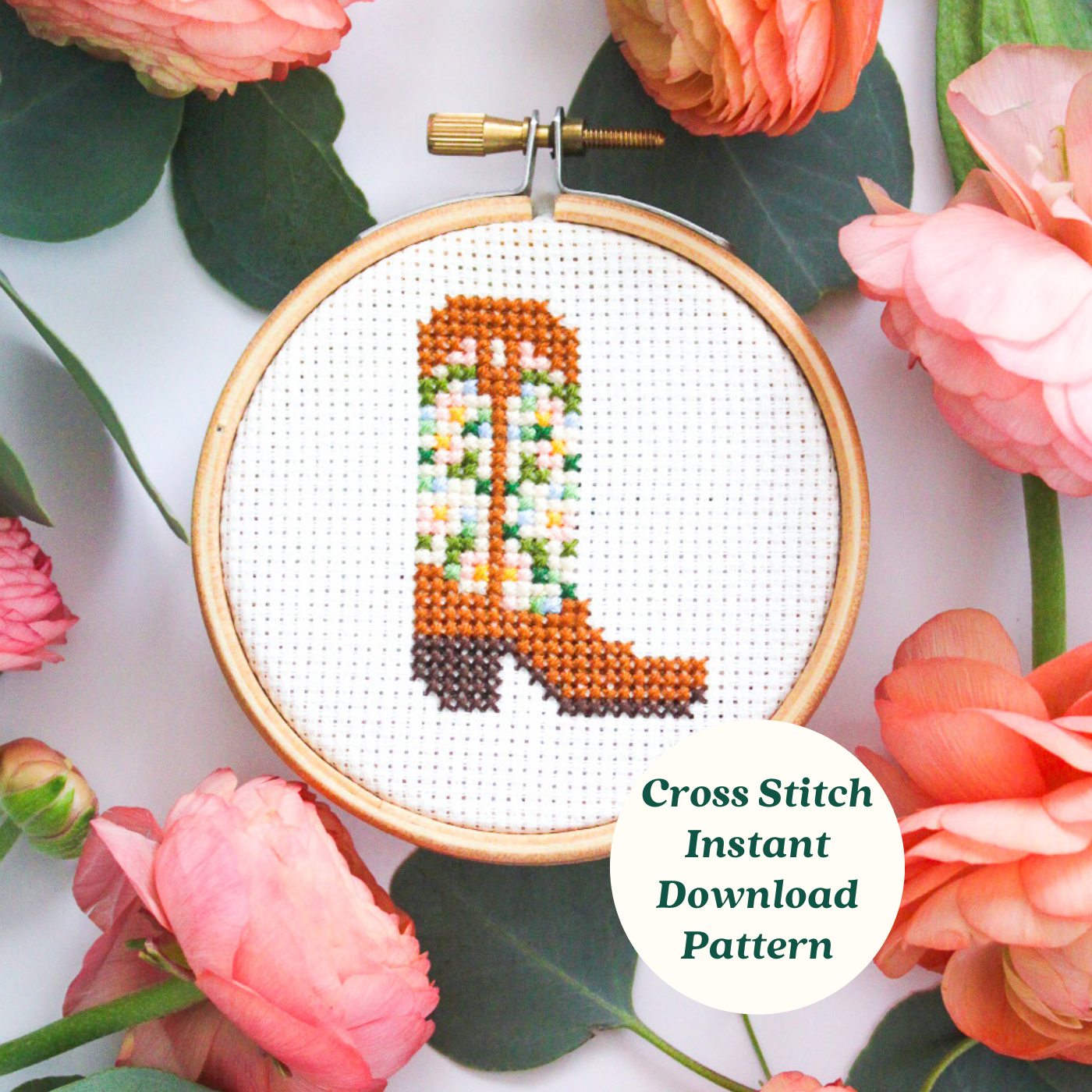 Cowgirl Boot Cross Stitch PDF Pattern