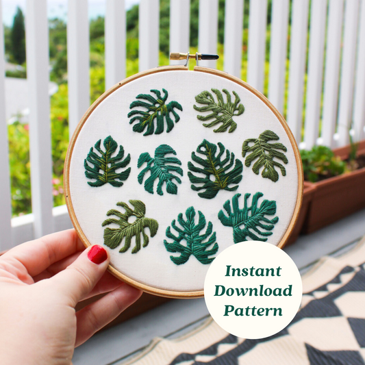 Monstera Leaves PDF Embroidery Pattern