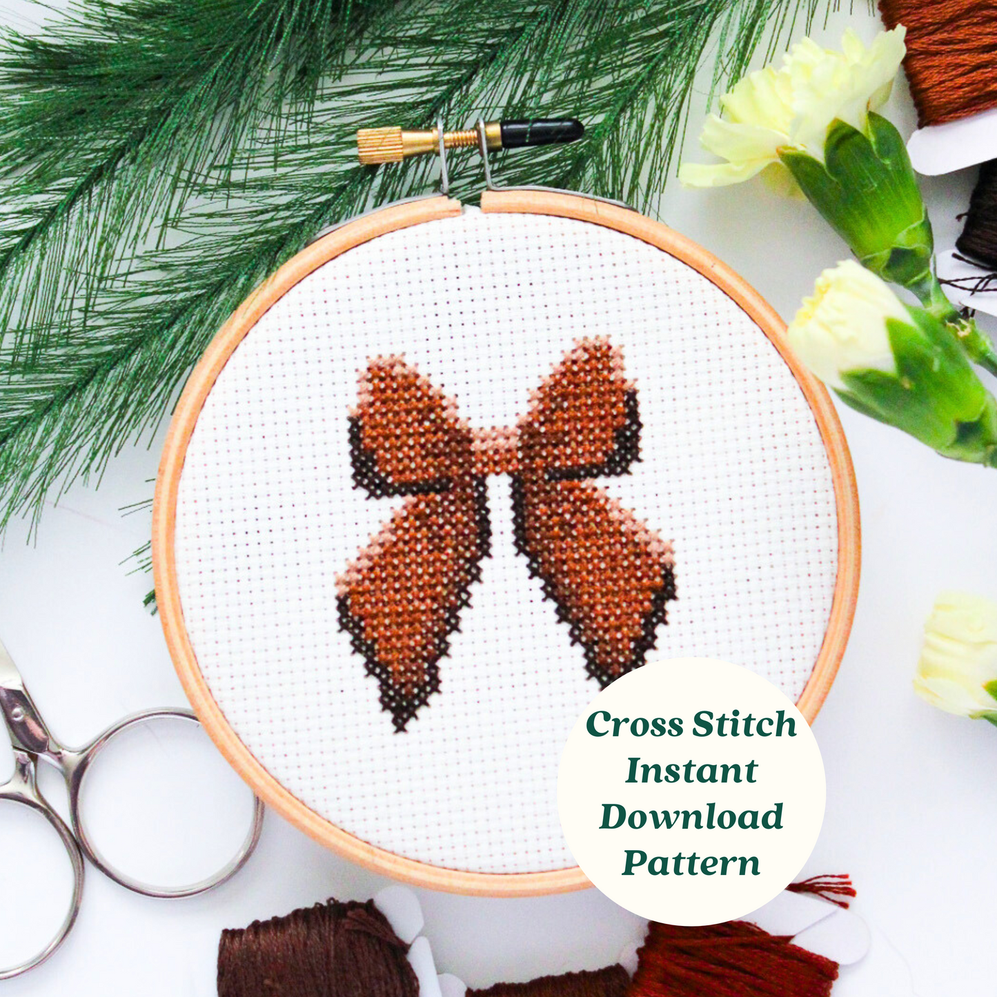 Brown Bow PDF Cross Stitch Pattern