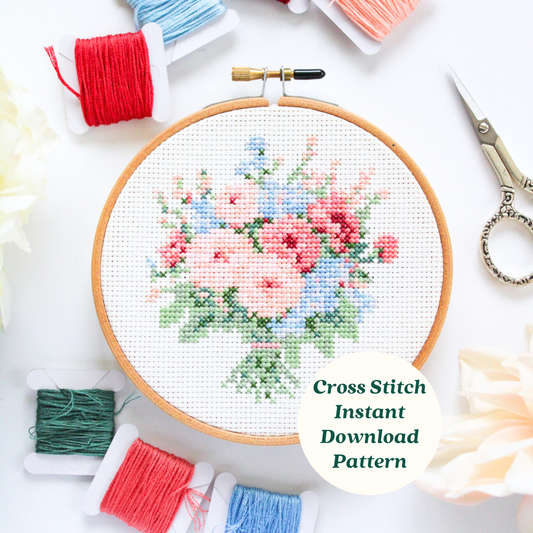 Pink Bouquet PDF Cross Stitch Pattern