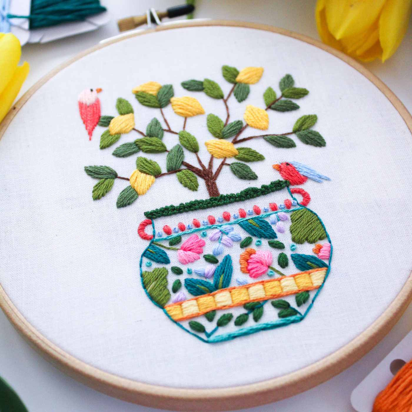 Potted Lemon Tree PDF Embroidery Pattern