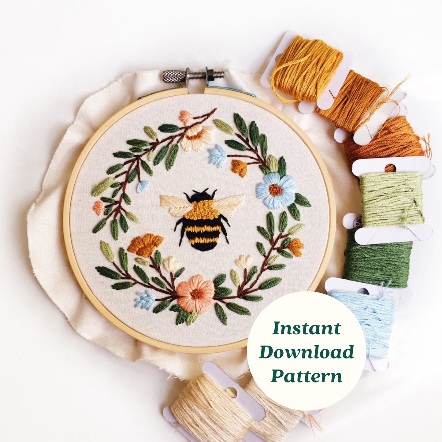 Honey Bee & Florals PDF Embroidery Pattern